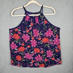 Papermoon Halter Camisole Cami  Womens L Pink Blue Floral Cottage Boho Cutouts